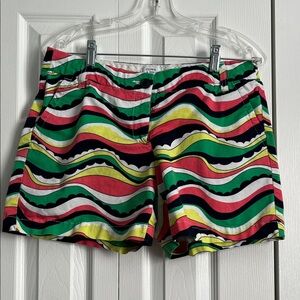 crown & ivy Multicolor Wave-Print Jean Shorts - Green/Red/Yellow/Black/White